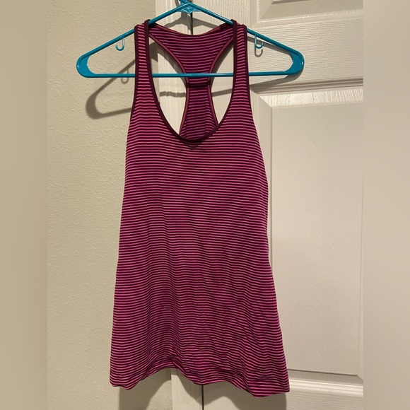 Lululemon Cool Racerback Striped Tank Top Raspberry/Plum Size 8 - Picture 1 of 3